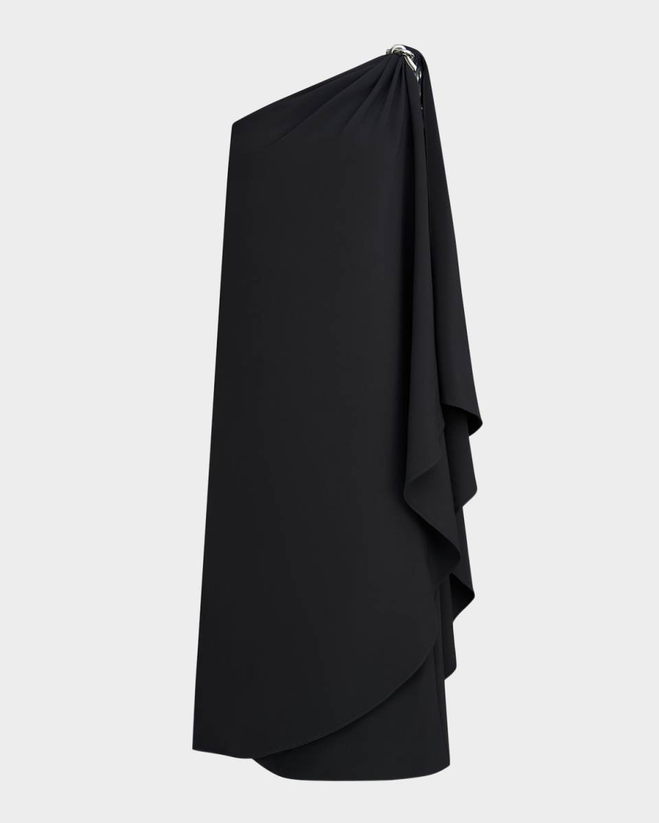 Aries Draped One-Shoulder Crepe Midi Dress